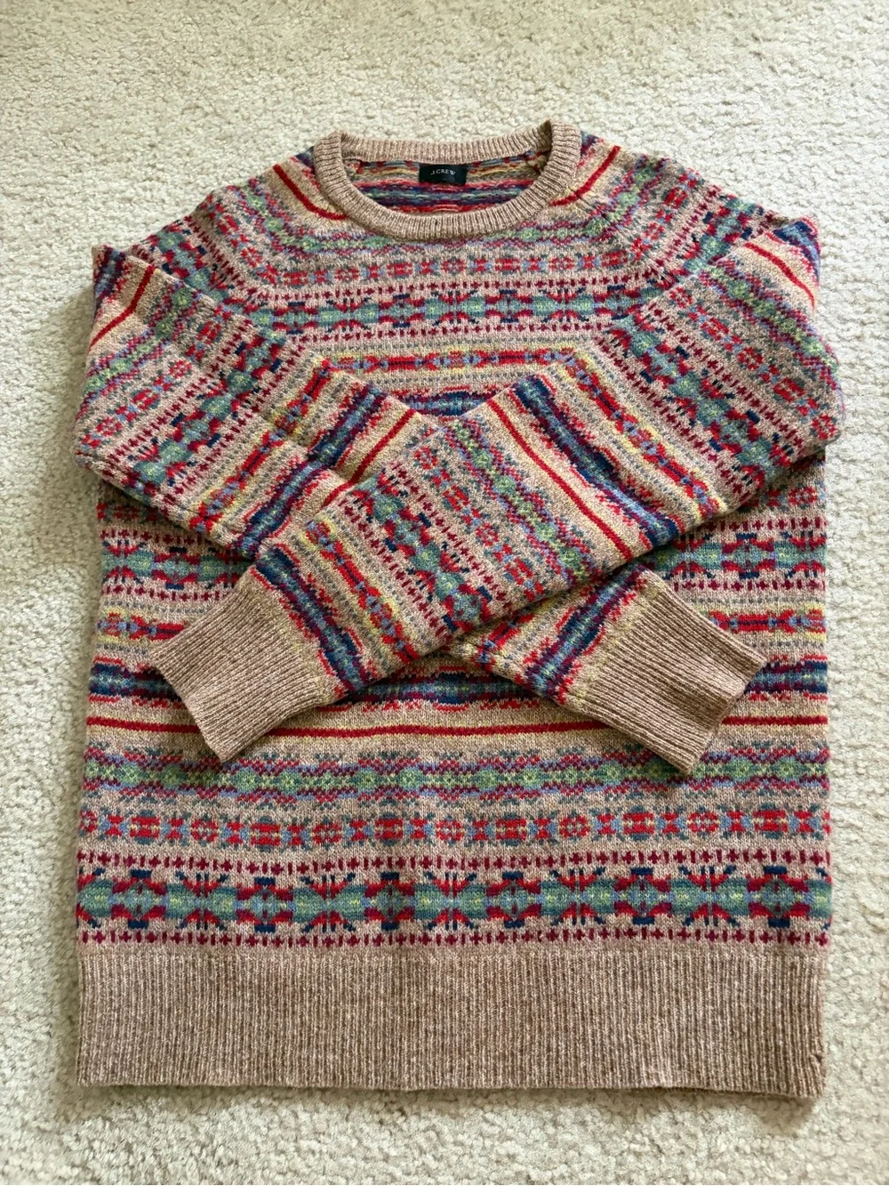 J.CREW 100% Lambswool Fair Isle Crewneck Pullover Sweater classic style